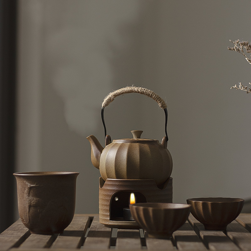 Small Tea Stove Tea Set Tea Boiling suit Teapot Tea Heating Ancient Method Tea Boiling Candle Pottery Pot Gathering Encirclement Furnace