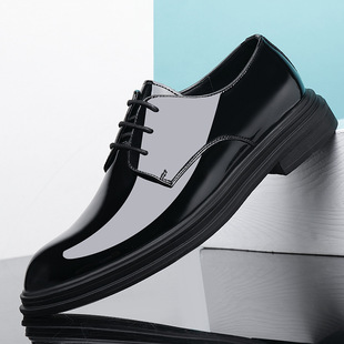 Men's Patent Leather Shoes with 8cm Height Increase, Lace-Up Pointed Toe, 6cm Formal Casual Shoes, Wholesale Business Casual Shoes