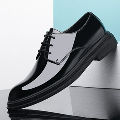 Leather Men's 2022 Autumn New Model Polished Leather Elevated 8CM Business Dress Shoes with Laces Pointed Toe Elevated 6CM Formal Men's Shoes