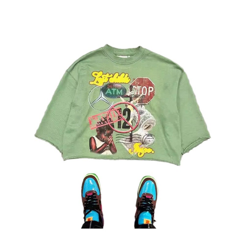 欧米の越境落書きプリントtシャツ五分袖ゆったりヒップホップ上着ファッションブランドシリーズ|undefined