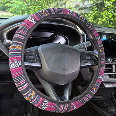 Ethnic-style linen car steering Steering wheel cover - ethnic-style-handle-cover-in-purple-38cm
