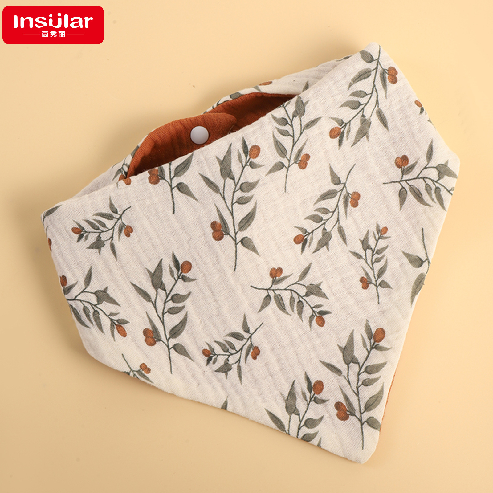 Cuatro capas de gaza de algodón para bebés absorción de agua triángulo buñuelo de saliva positivo y negativo para contraste de color delantal de bebé transfronterizo