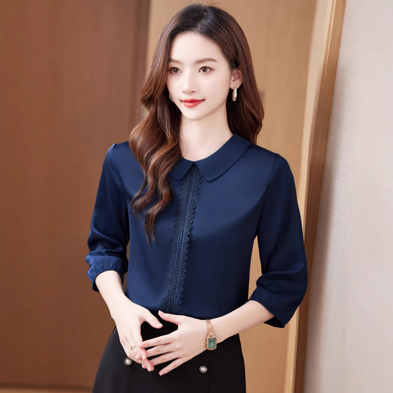 Doll Collar Three-Quarter Sleeve Chiffon Shirt for Women, Summer 2026 New Spring Short-Sleeve T-Shirt, Large Size Trendy Top