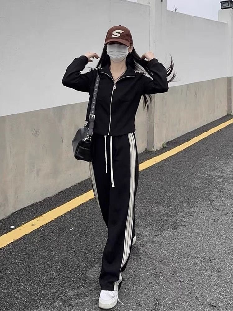 966#运动套装女2025春秋季新款韩版宽松气质短外套时尚休闲两件套