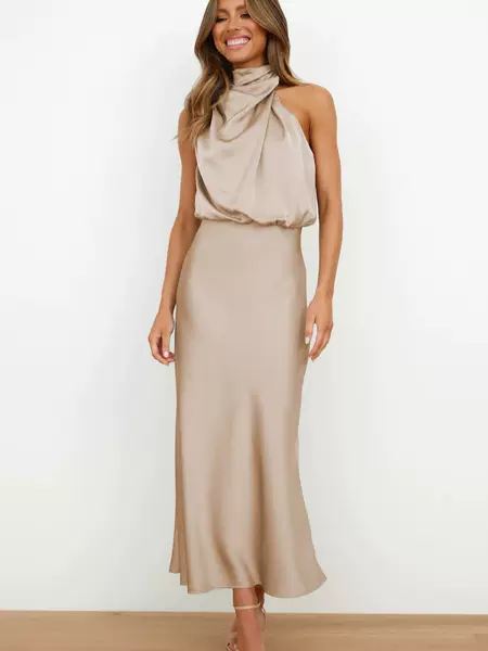 2026 Spring/Summer Hot Sale Acetate Satin Dress European and American Toasting Bridesmaid Dress Elegant Socialite Sleeveless Evening Dress for Women