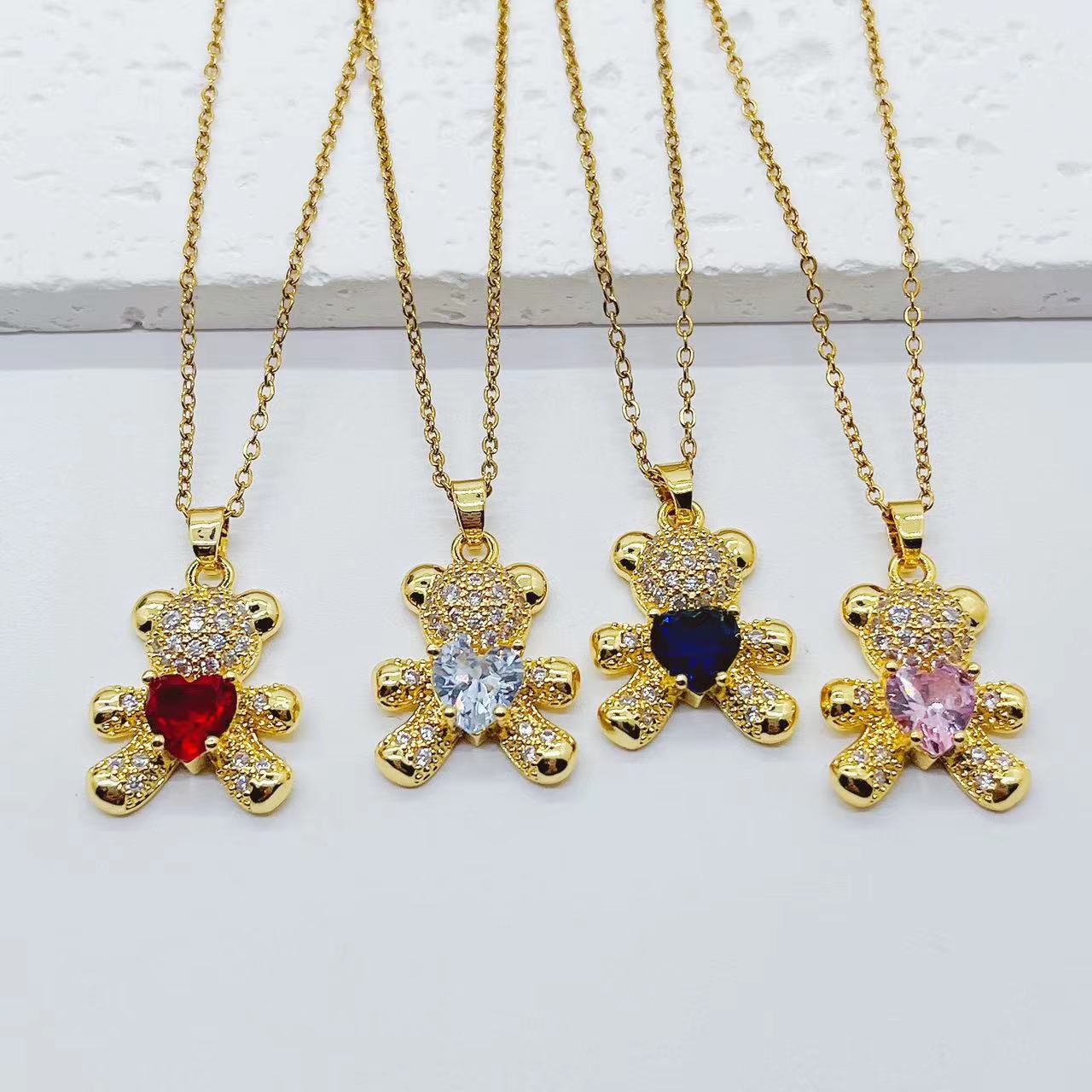 Fashion Bear Copper Plating Inlay Zircon Pendant Necklace 1 Piece