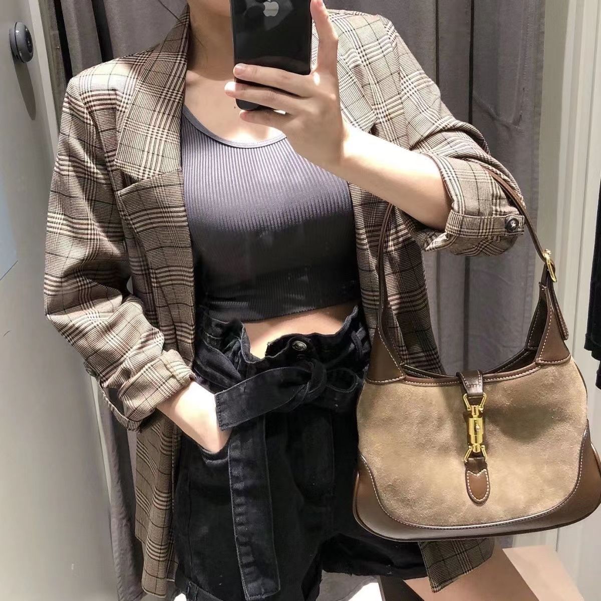 Borsa a tracolla per donna Borsa da ascella in pelle scamosciata color block retrò opaca PU2023 Borsa da sella portatile autunno e inverno di nuova moda_voghion.com