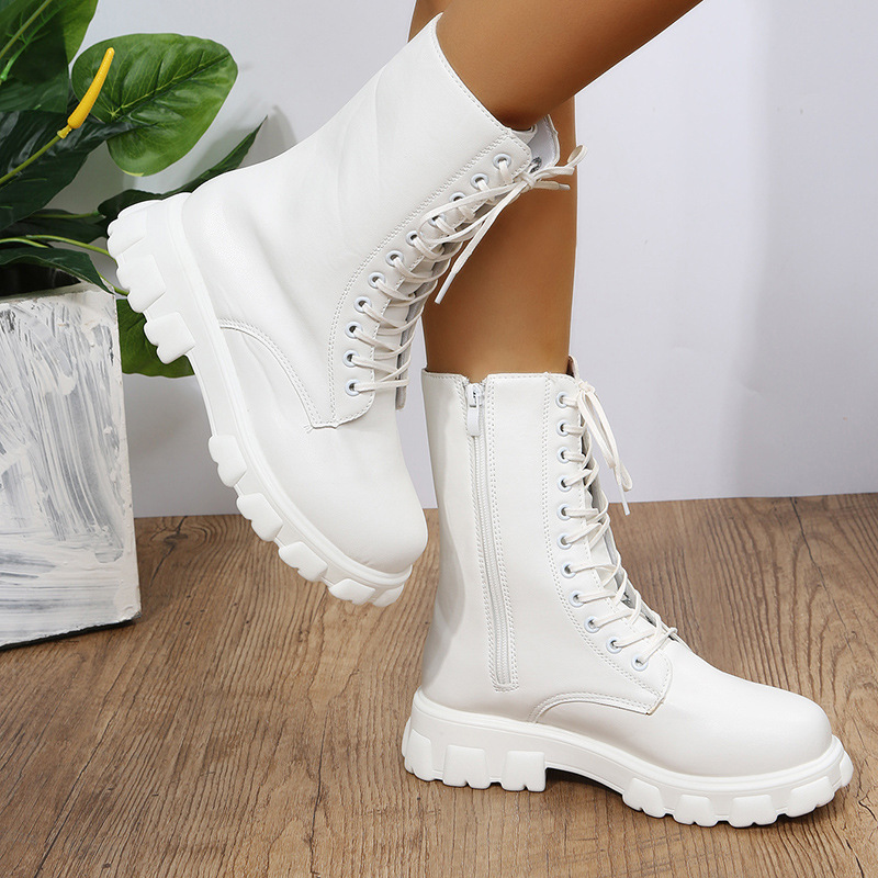 Large size spring and autumn new boots women round thick sole fashion boots British wind motorcycle boots women_voghion.com