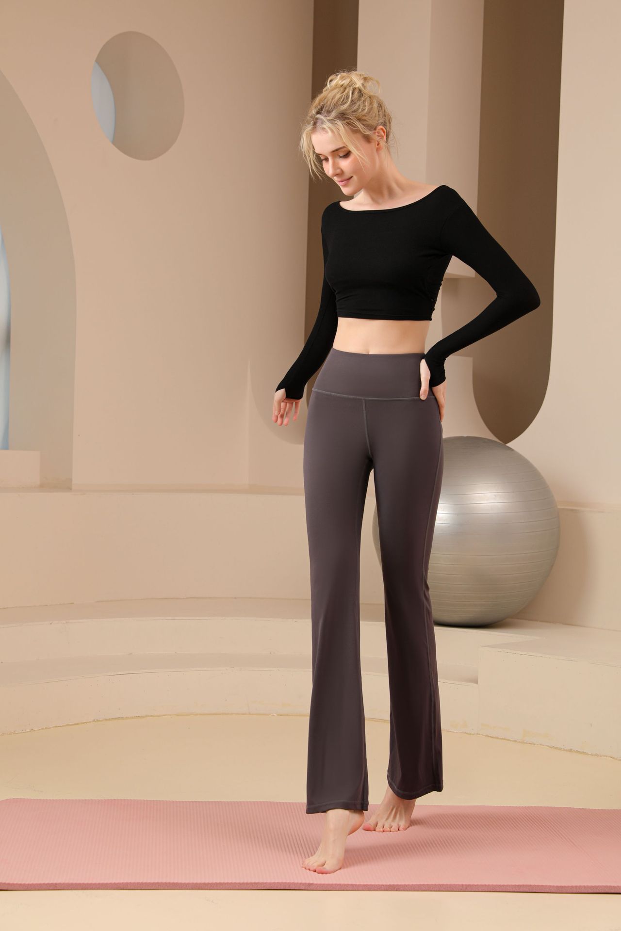 De Base Style Classique Couleur Unie Nylon Mélange De Chanvre Actif Bas Pantalon Évasé Leggings display picture 20