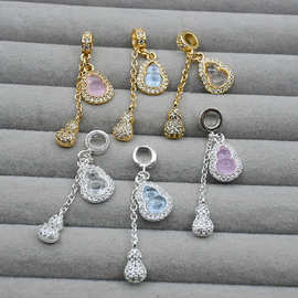 高保色葫芦流苏镶嵌锆石项链路路通diy饰品挂件吊坠铜镀金配件