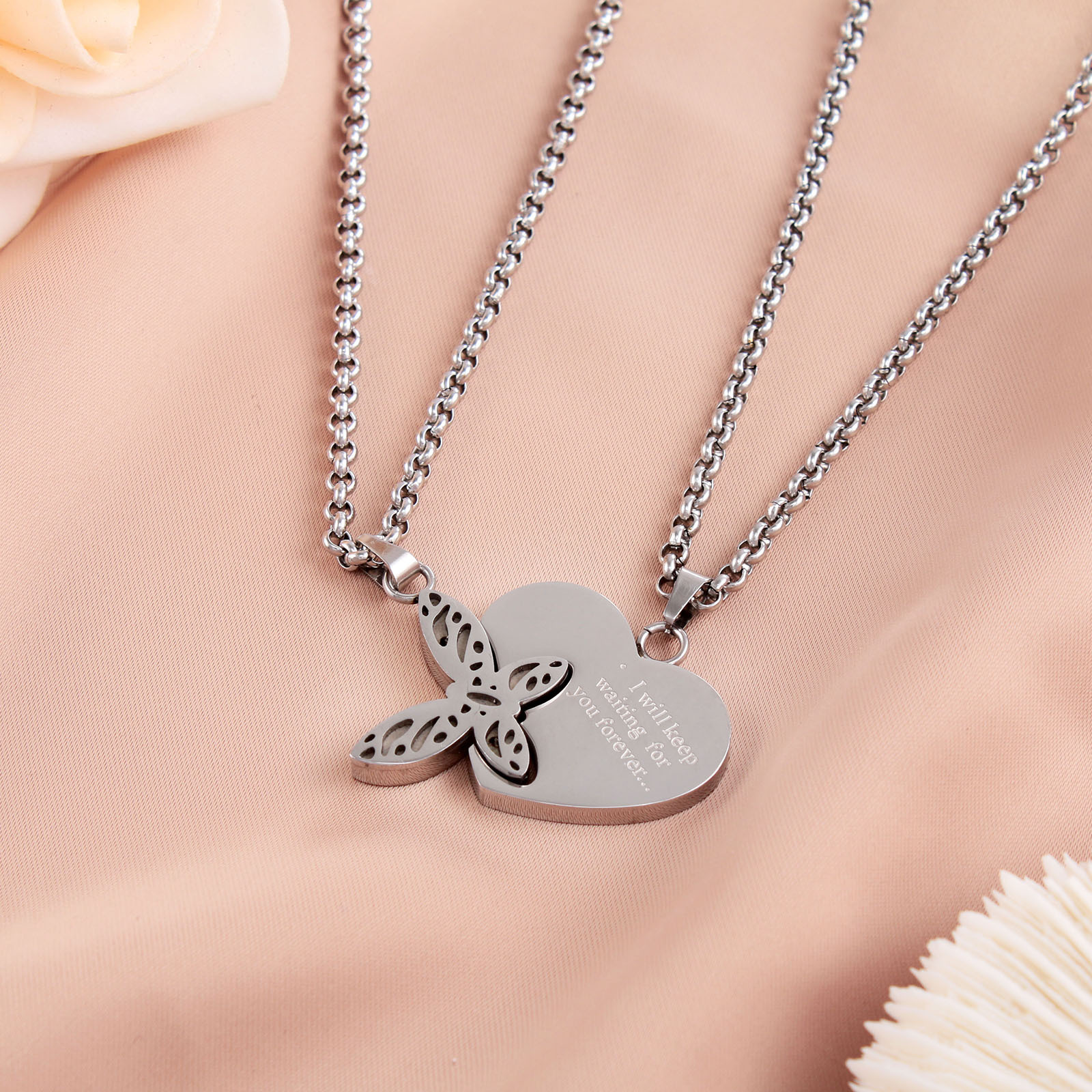 fashion creative stainless steel butterfly heart-shaped necklace set