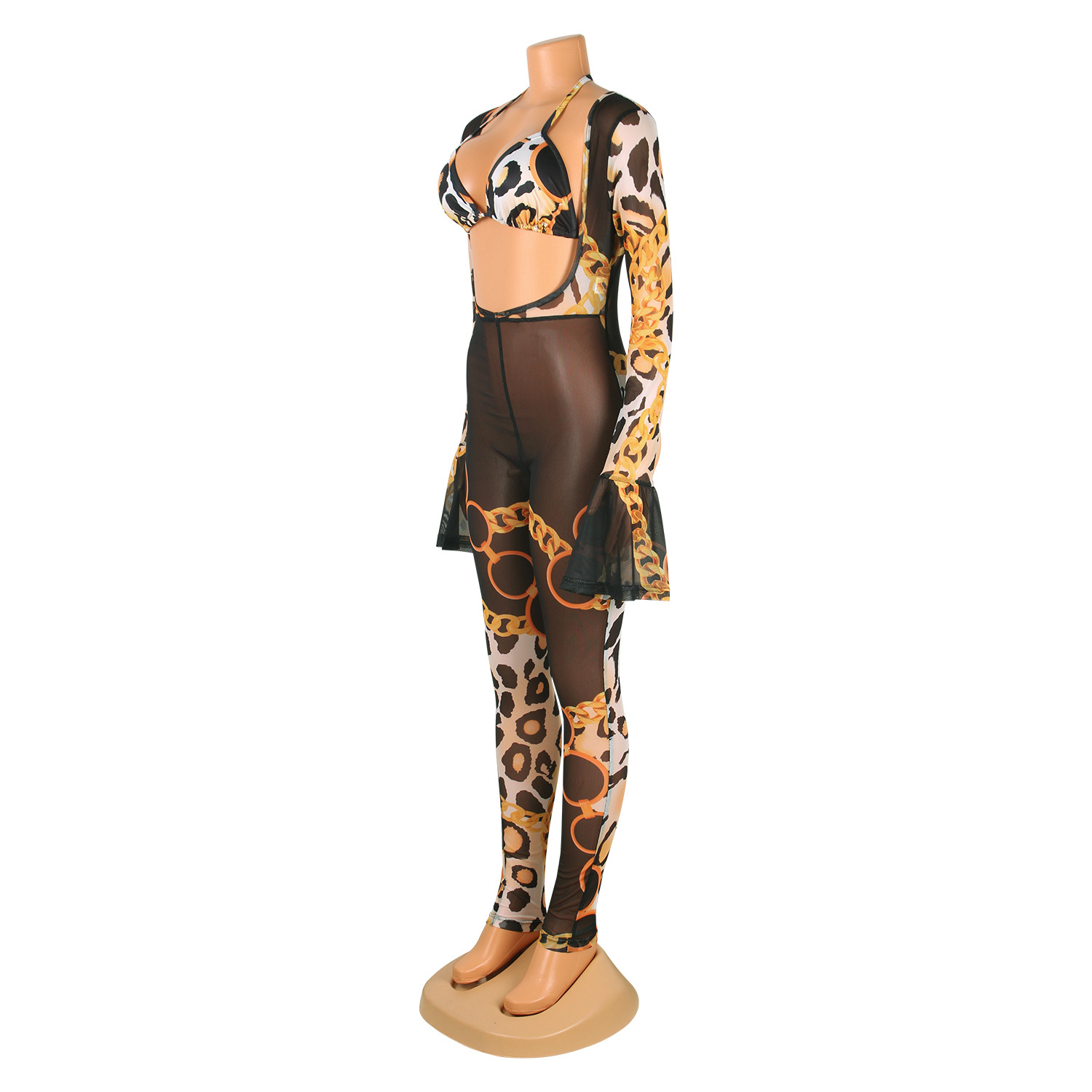 Frau Ferien Straße Sexy Leopard In Voller Länge Overalls display picture 24