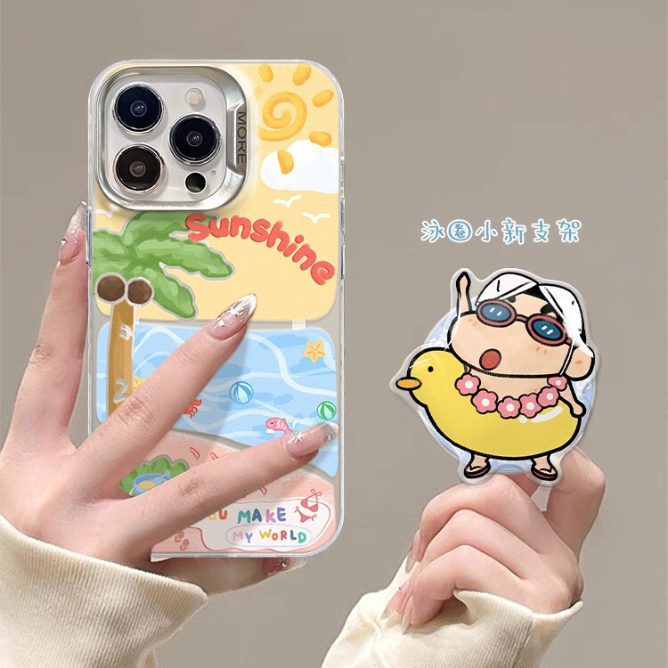 For Apple 15 mobile phone case iPhone13 beach swimming ring small new magnetic bracket 14 color silver frosted 12 cute