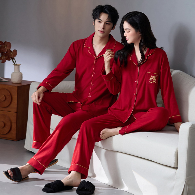 Pijamas de boda, nuevo matrimonio, vestido de terciopelo rojo, mujeres, otoño y invierno, hombre, nobles, parejas, pijamas, otoño y invierno