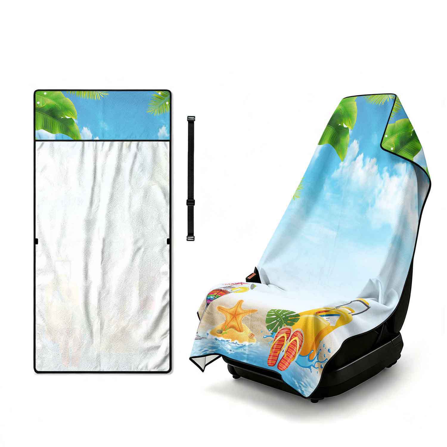 Summer bath towel and car seat cover 2-in-1, ultra-fine fiber outdoor beach and car dual-use universal seat cushion