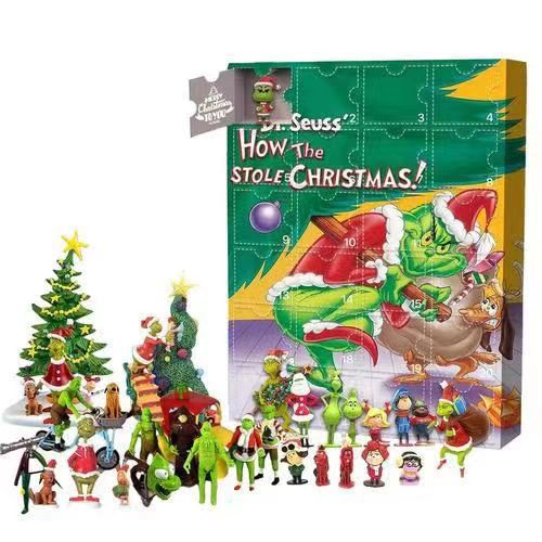 Calendario de Adviento de Navidad Nuevo Calendario de Adviento de Navidad Grinch Monstruo Verde Caja de 24 Piezas Calendario de Cuenta Regresiva Caja Sorpresa