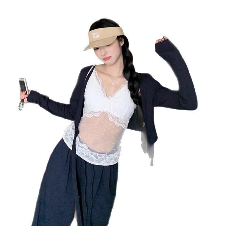 纯欲风设计感薄款开衫内搭蕾丝吊带女秋季新款辣妹显瘦休闲两件套|undefined
