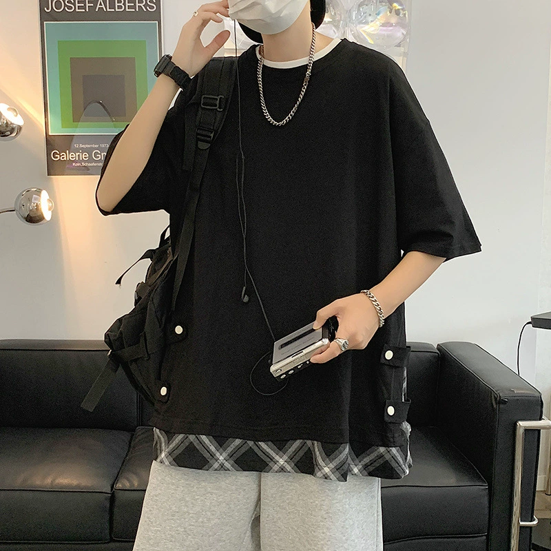 Летний стиль Harajuku Port поддельные две чистые белые футболки с короткими рукавами мужские приливы свободные японские минималистские футболки с половинными рукавами