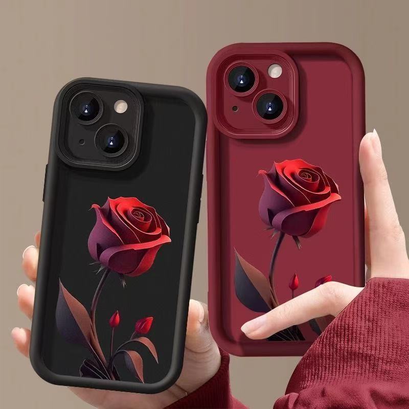Rosa roja para Apple 16PRO funda para teléfono móvil 15/14plus silicona japonesa y coreana 13 anti-caída 12PRO/11XR