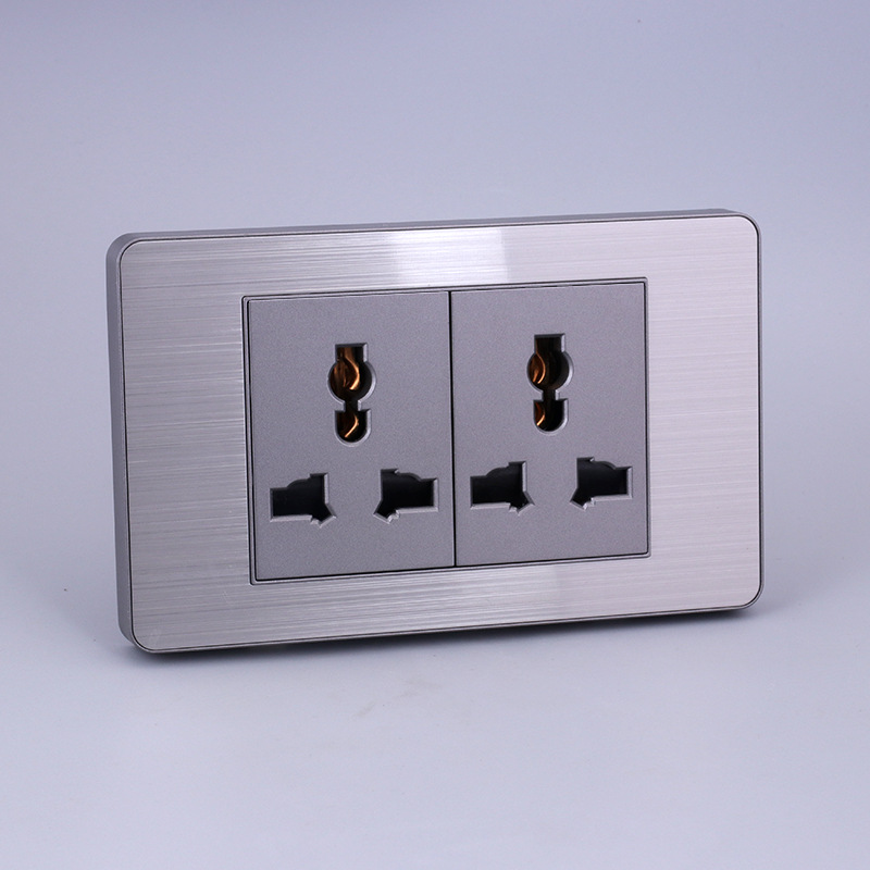 Estándar británico estándar americano multifuncional de seis agujeros de acero inoxidable cepillado champán oro y plata rectangular socket panel fábrica al por mayor