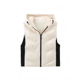 跨境欧美秋冬新款连帽撞色拉链饰两色修身棉背心马甲休闲时尚外穿