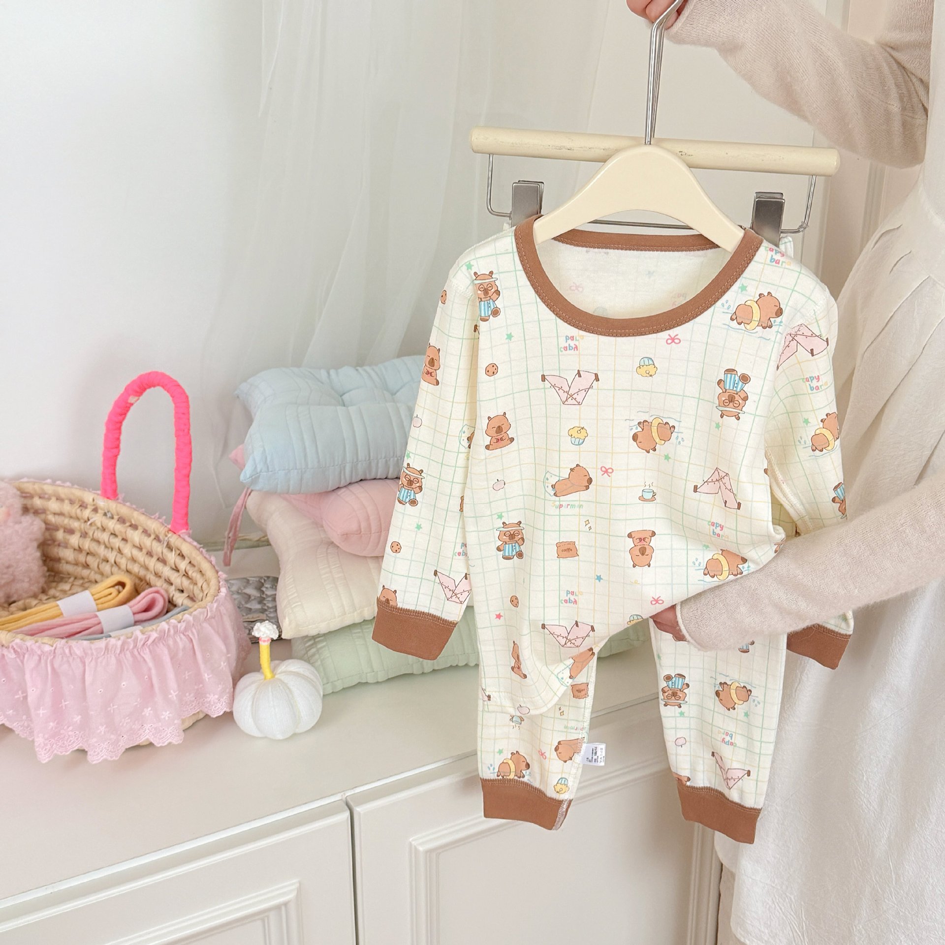 Conjunto de ropa interior térmica de algodón puro para niños, otoño e invierno, pijamas cálidos de algodón para bebés, niños y niñas, ropa de estar sin costuras.