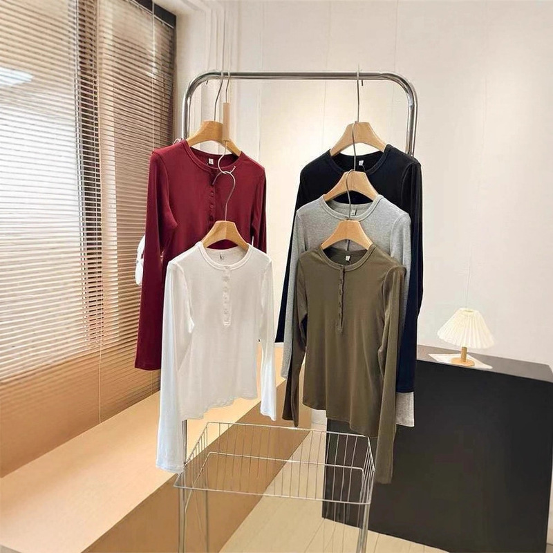 Women's Ribbed Henley Collar T-Shirt/Long-Sleeve Casual Versatile Slim-Fit Base Shirt Top 26 New Styles 479591 Women's Ribbed Henley Collar T-Shirt/Long-Sleeve Casual Versatile Slim-Fit Base Shirt Top 26 New Styles 479591