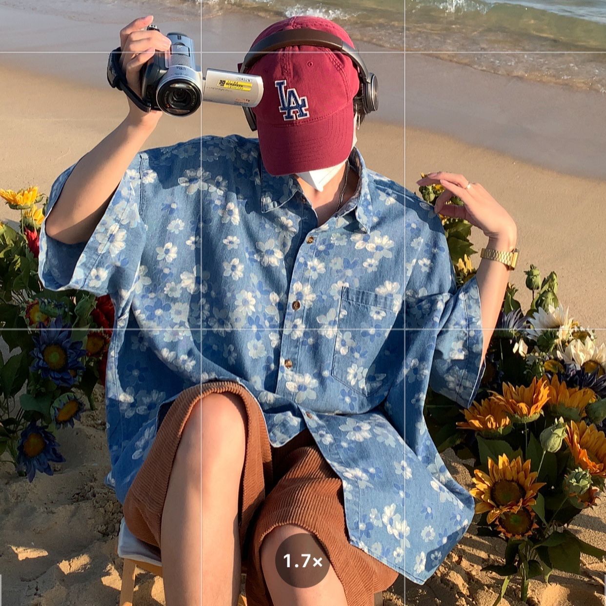 Japonés retro flor completo impreso lavado angustiado Denim camisa de manga corta de los hombres de verano Nueva camisa casual suelta moda