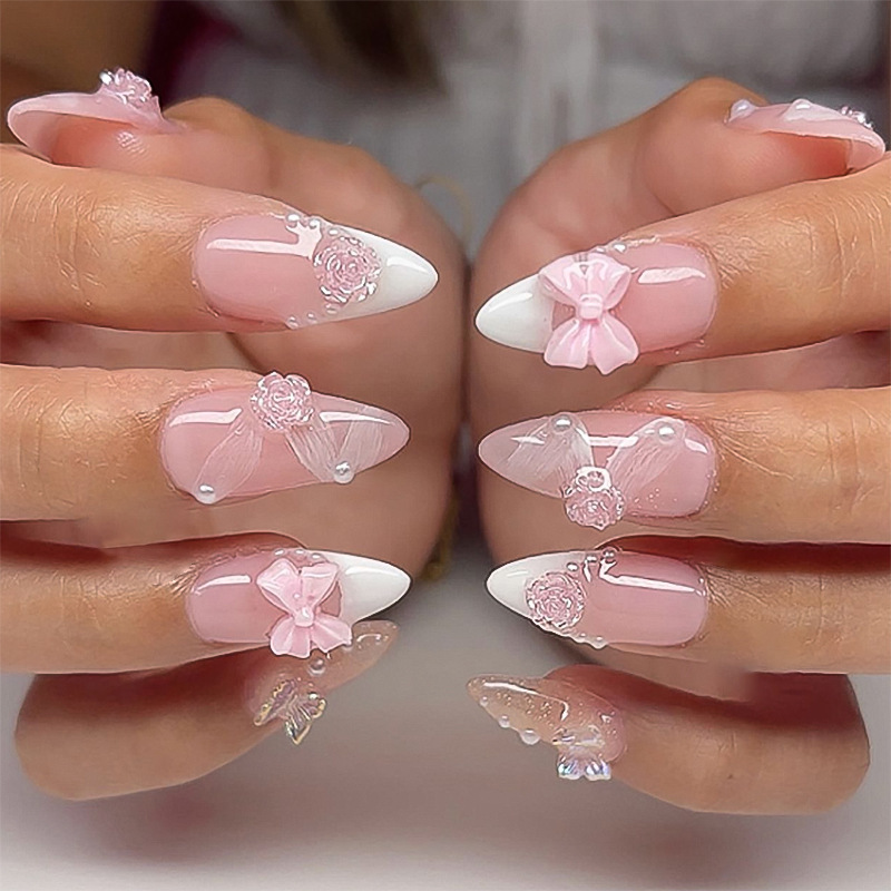 French White Dressing Armor Stereo Bow Camellia Nail Art False Nail Pearl Ribbon Nail Pieces Wholesale French White Dressing Armor Stereo Bow Camellia Nail Art False Nail Pearl Ribbon Nail Pieces Wholesale