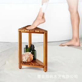 角落淋浴凳,木质角落浴室凳,防水淋浴脚托带储物架,墙角置物架
