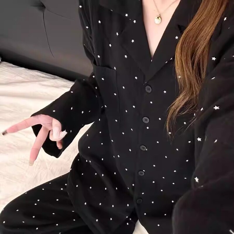 Women's Pajamas Spring and Autumn Long-Sleeve Cloud Cotton Star Pattern High-End 2026 New Style Young Girl Spring and Summer Loungewear Set