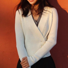 SW绵羊毛混纺毛衣针织衫背心两件套女2025秋新款V领开衫上衣套装