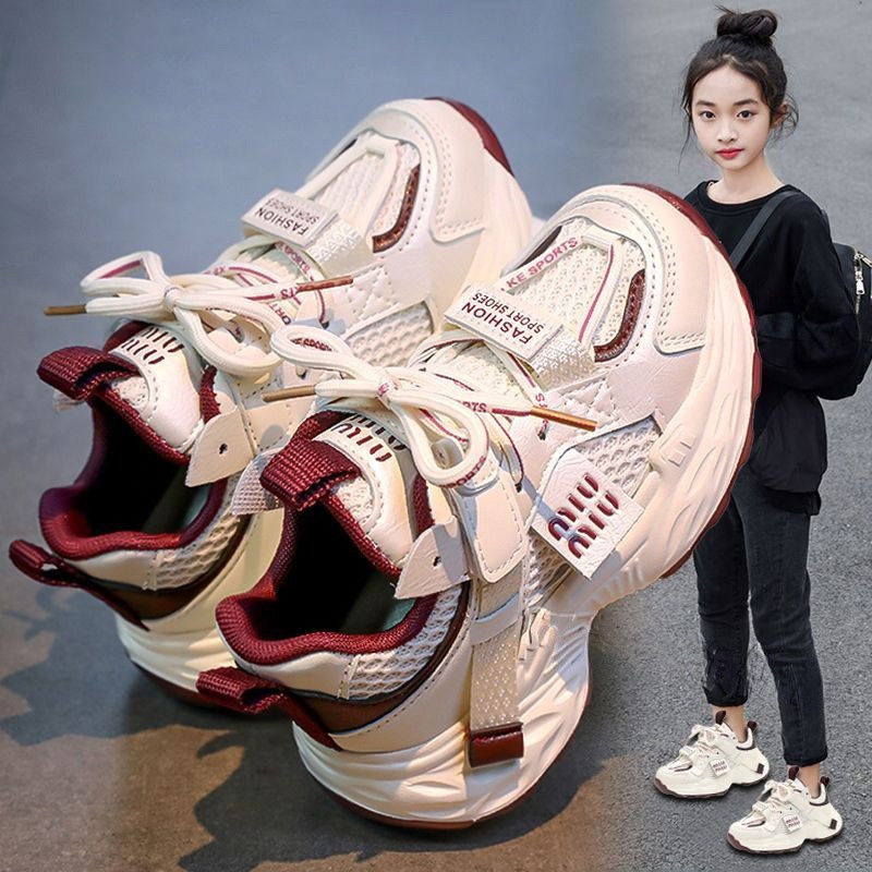 Children's White Shoes, Girls' Shoes, Spring 2025 New Lightweight Soft-Soled Girls' Sports Dad Shoes, Popular Mesh