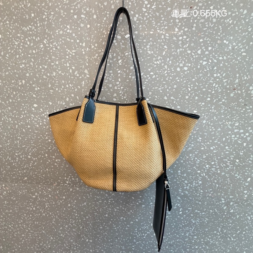 Women's 2026 New Trendy Cowhide Spliced Large Capacity Straw Woven Tote Bag - Vacation Style Fashion Shoulder Bag - Thumbnail 2