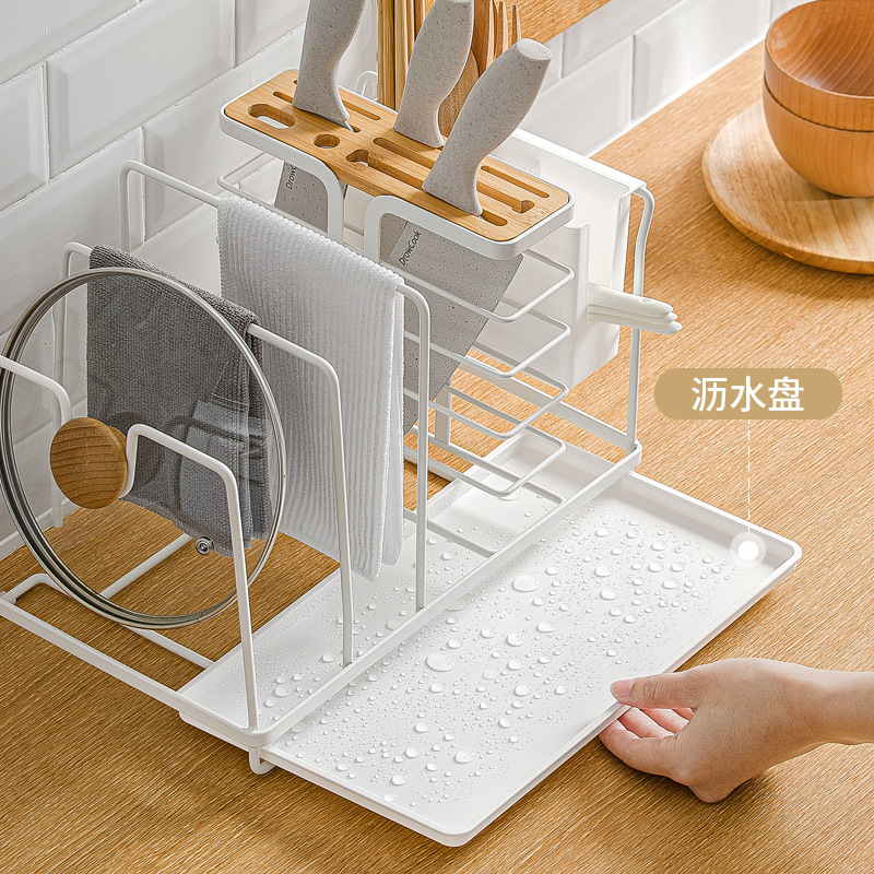 筷子簍瀝水架 現(xiàn)代簡約鍋蓋抹布竹木刀板架砧板整理架 廚房置物架