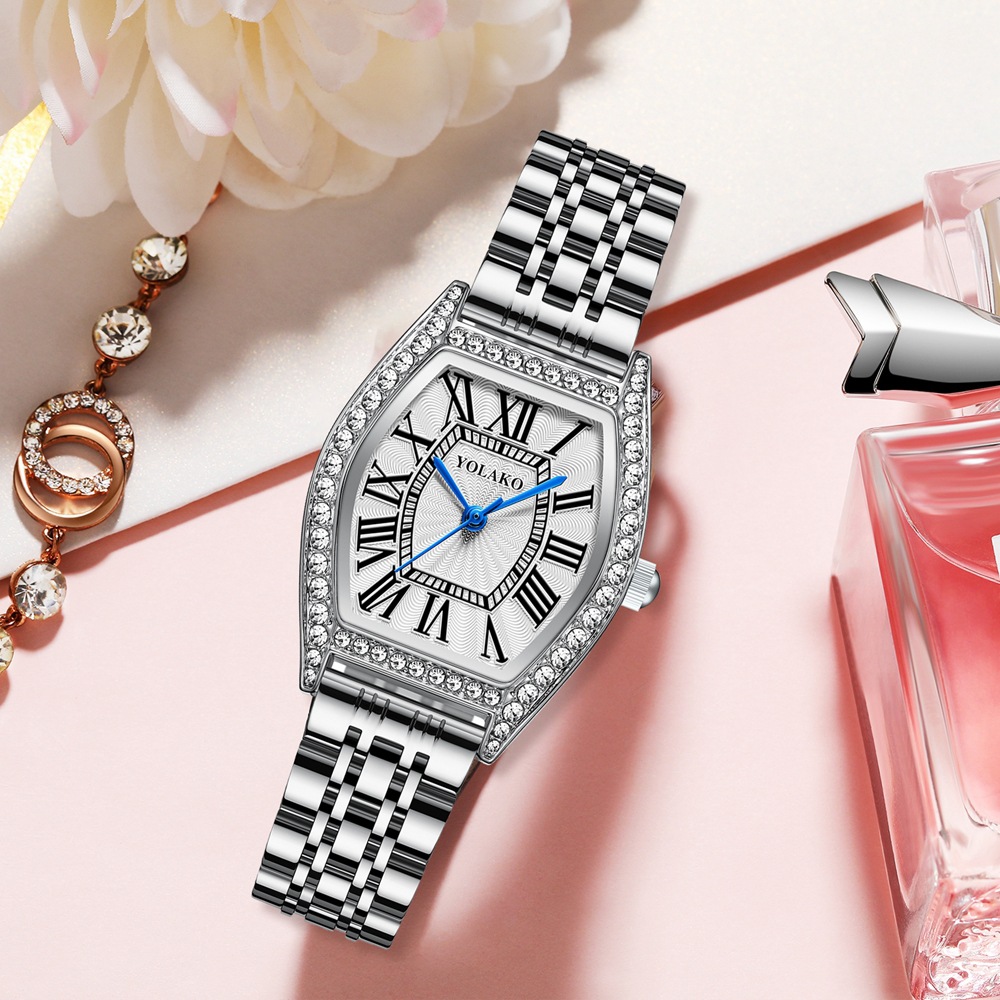 Montre à quartz pour femmes, vente en direct, populaire, incrusté de diamants, classique, aiguille bleue, mode carrée en acier, romaine_voghion.com