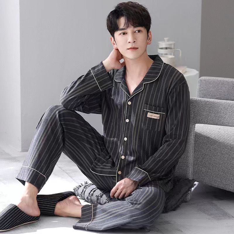 Nuevos pijamas de algodón para hombres primavera y otoño ropa de hogar de manga larga para hombres cuatro temporadas