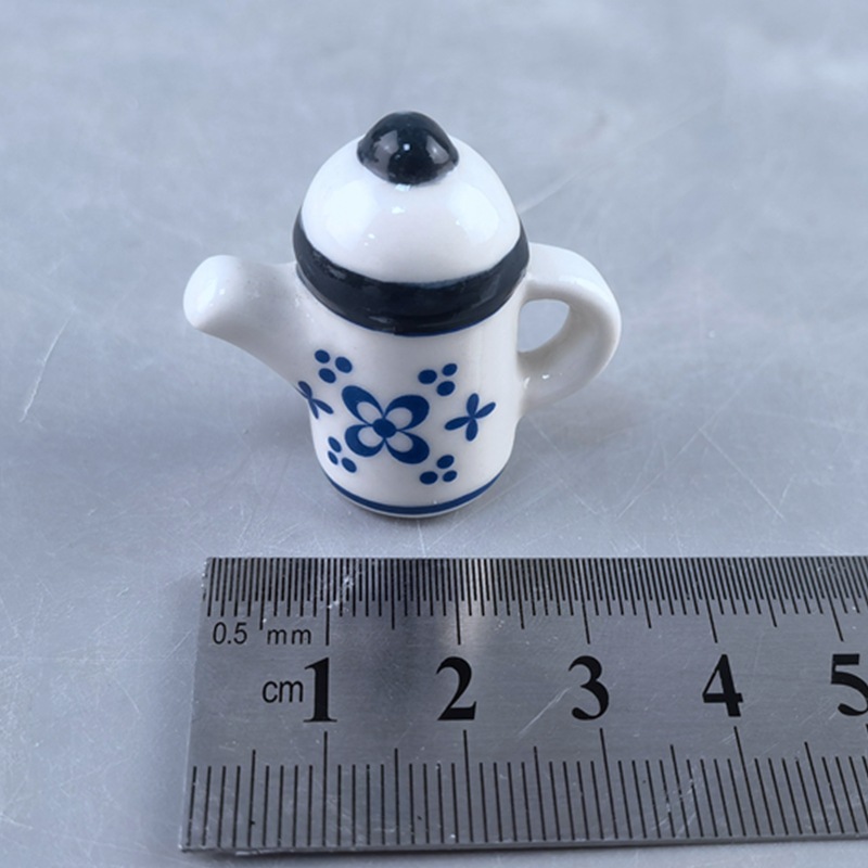 Cuento de bolsillo mini tazón de cerámica set tazón de platos hervidor de agua pequeña cocina escena miniatura de comida jugada en casa