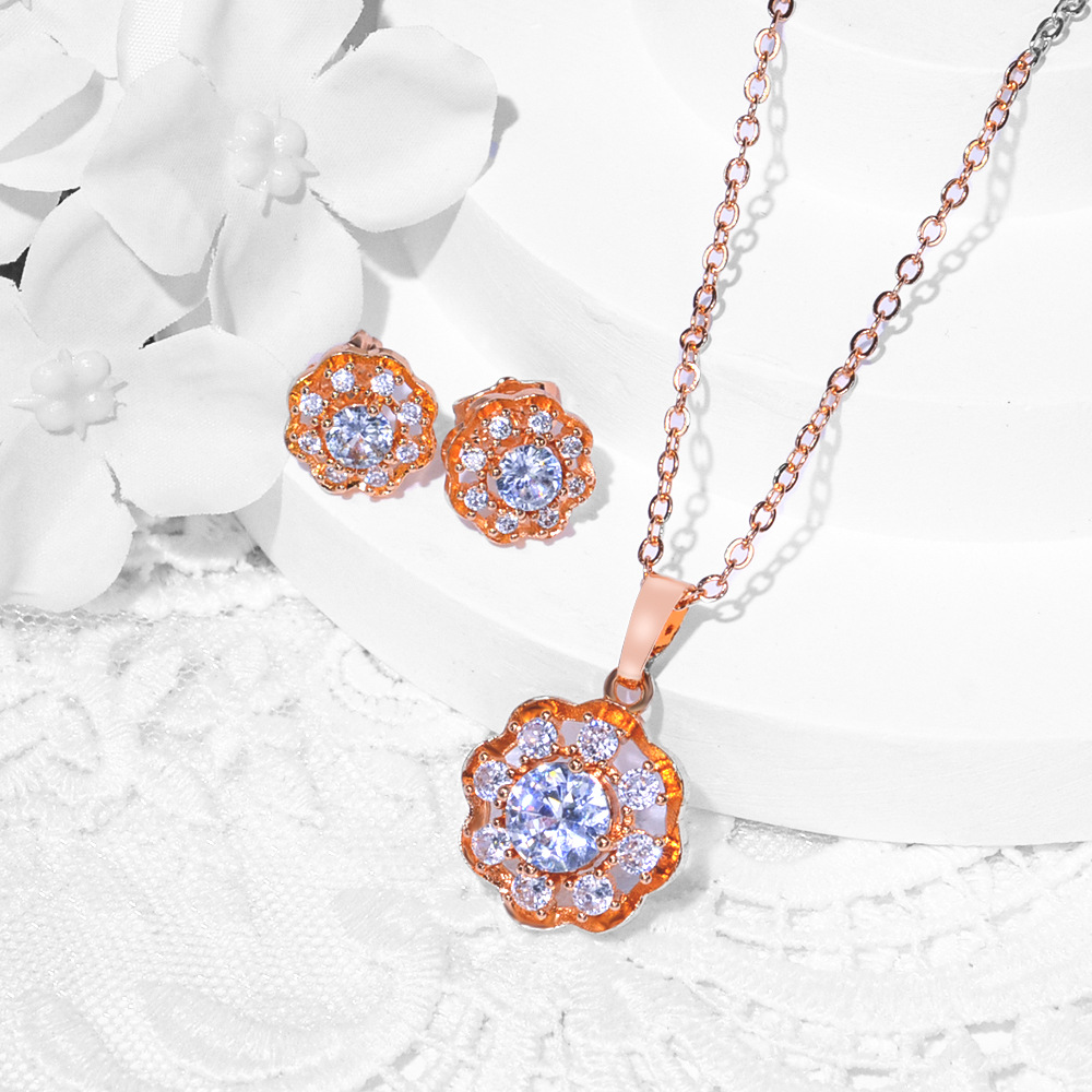 Nuevas opciones transfronterizas de diseño de moda de cobre de zinc pendientes de piedra collar conjunto de joyas pendientes de joyas de mujer