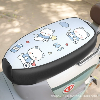 Electric Vehicle Cushion Cover Thickened Waterproof and Wear-resistant Leather Motorcycle Sunscreen Tram Cartoon Seat Cover for All Seasons (Electric car cushion) - cartoon-star-bear-large-size