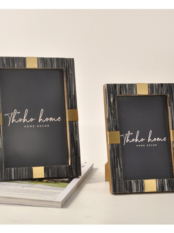 Indian Cow Bone Splicing Yellow Photo Frame European Light Luxury Model Room Tv Cabinet Decoration Photo Frame Ornaments