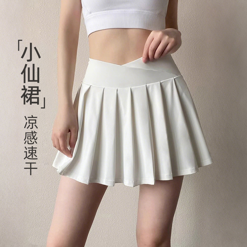 Lulu Same Style Sports Short Skirt for Women Summer Outer Wear Fake Two-Piece Yoga Running Fitness Tennis Badminton Pleated Skirt