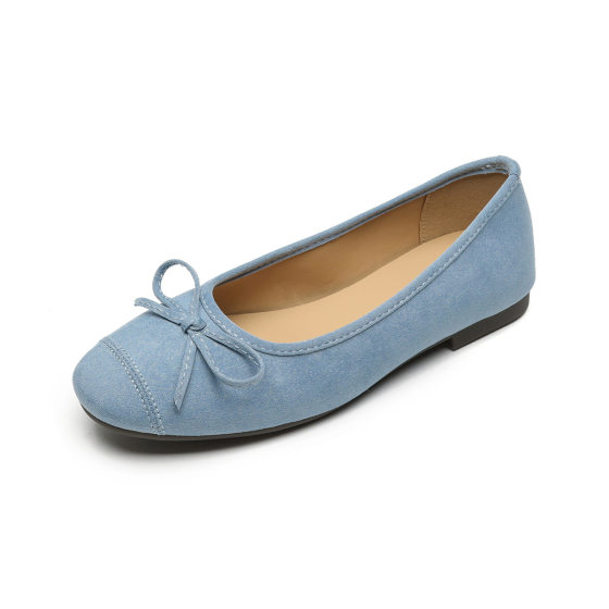 Weiwei Girl 313-22 French Flat Shoes Women's Bow Ballet Shallow Mouth Soft Suede Bean Shoes Women