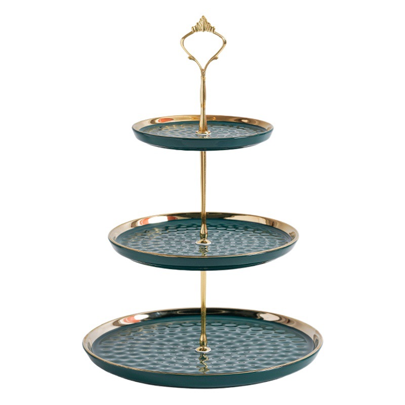 Nordic Luz de lujo cerámica de tres capas plato de fruta soporte de exhibición de la torta creativa sala de estar en el hogar de doble capa postre bandeja de dulces