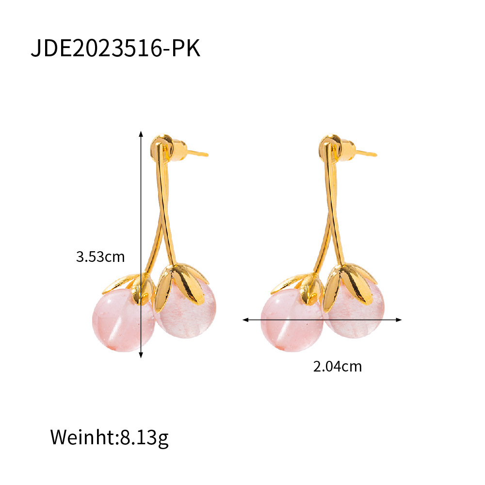 French Style Cherry Copper Inlay Gem Drop Earrings 1 Pair