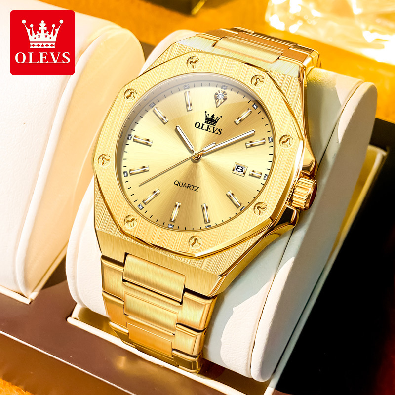 Oli time brand men's watch automatic non-mechanical waterproof square steel band calendar men's watch cross-border generation hair