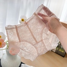 日系甜美蕾丝中高腰内裤女透气性感包臀女士三角裤棉裆有大码