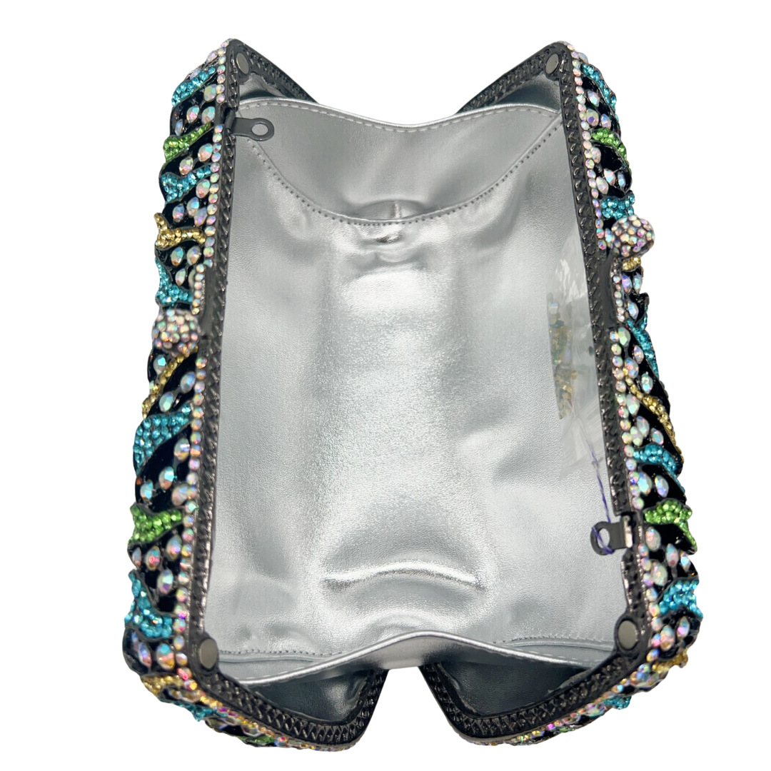 Túi clutch nữ dự tiệc đính kim cương hoa cúc, phong cách châu Âu — màu vàng, màu phấn, màu xanh lá cây chi tiết 5