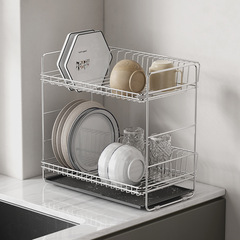 Kitchen draining rack 304 stainless steel bowl rack shelf surface type double layer draining bowl rack dishware tableware storage rack