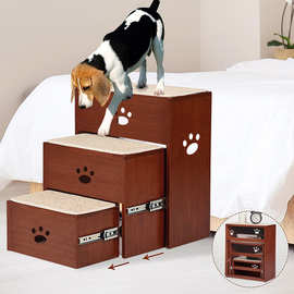 跨境电商亚马逊可折叠三层猫狗楼梯子实木质台阶宠物爬高上下阶梯